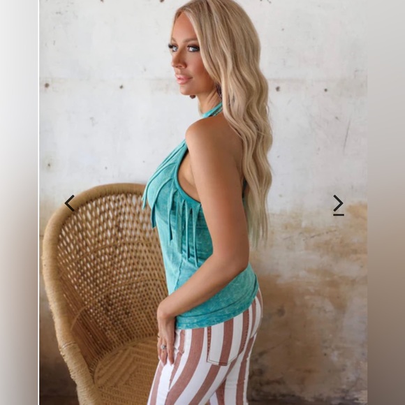 Turquoise 💙Mineral Washed Fringe Halter Top -PLEASE READ DESCRIPTION ⬇️ - Picture 6 of 7